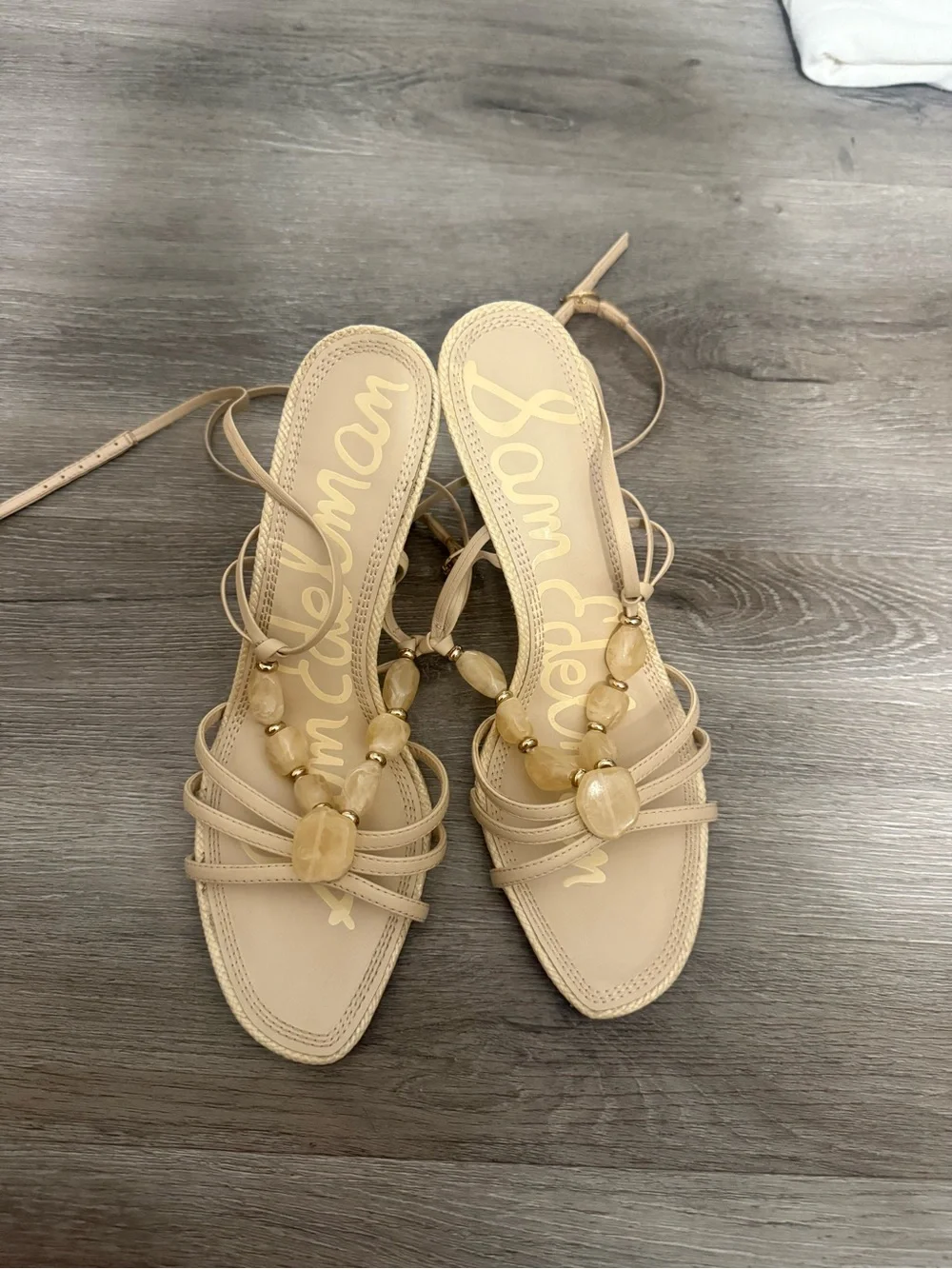 Sam Edelman Nude Beaded Strappy Heel Sandals